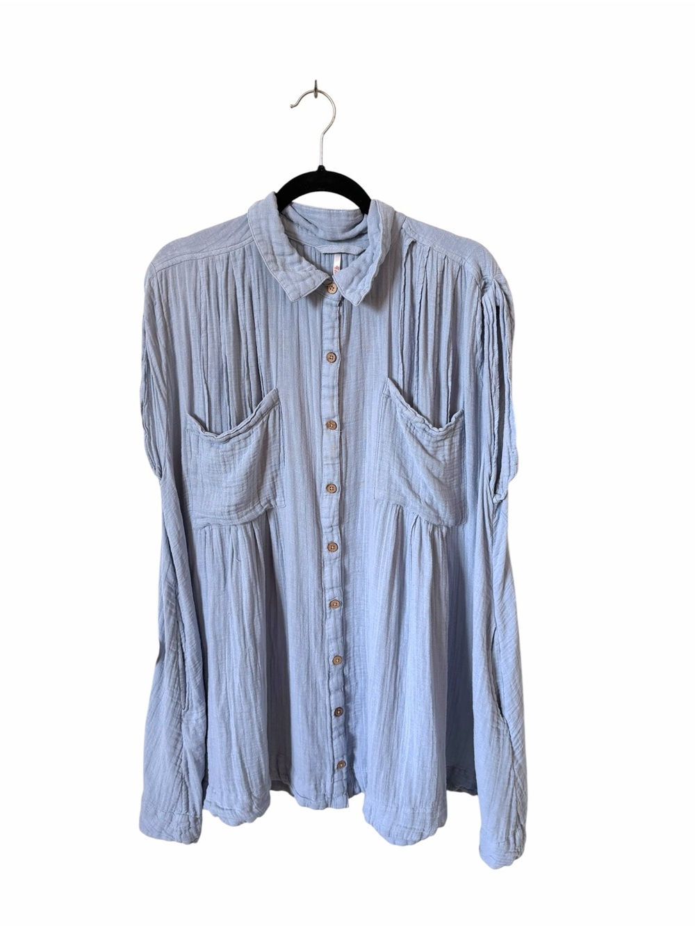 Free People not so basic shirt dress Light Blue Button-Front cotton Mini Dress - Picture 3 of 7
